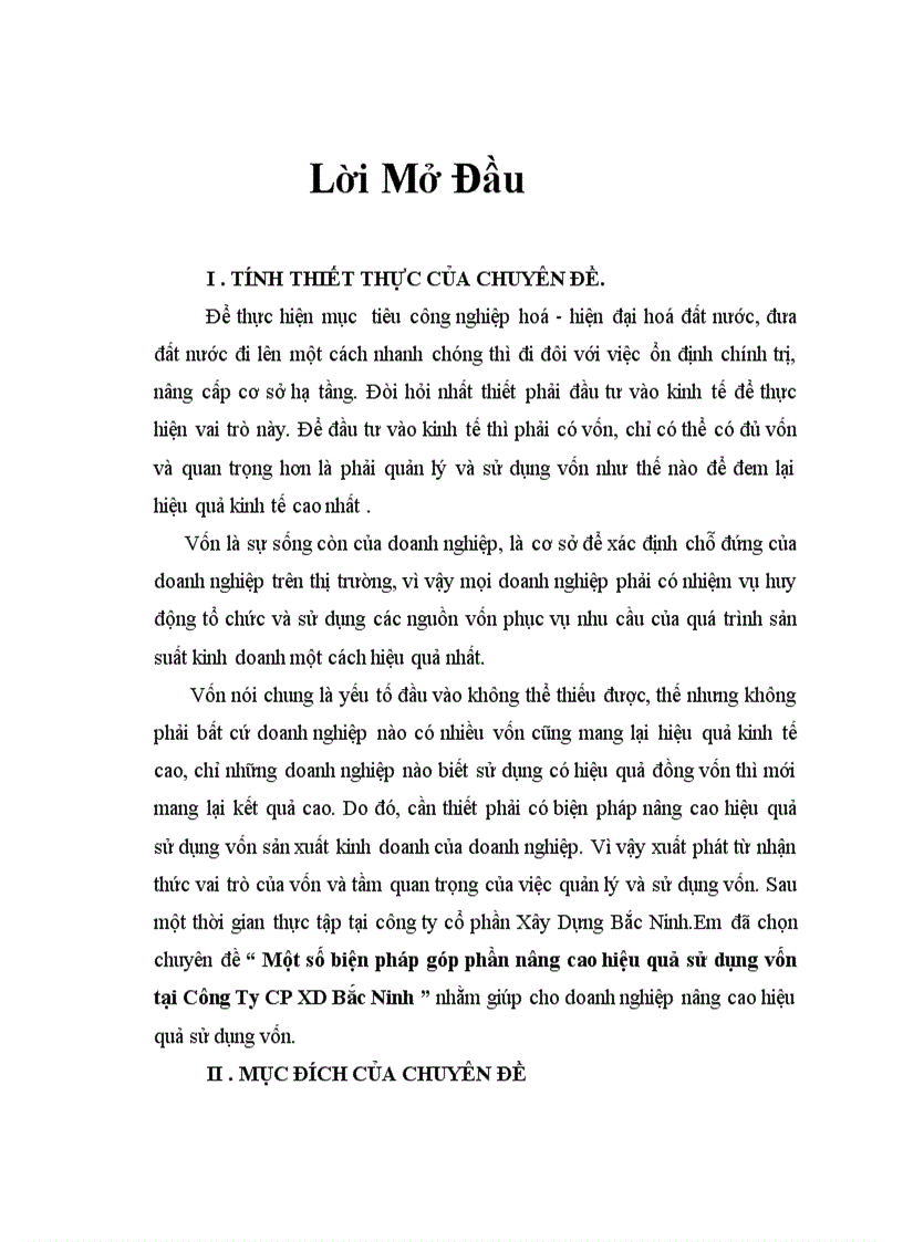 Một số biện pháp góp phần nâng cao hiệu quả sử dụng vốn tại Công Ty CP XD Bắc Ninh 1