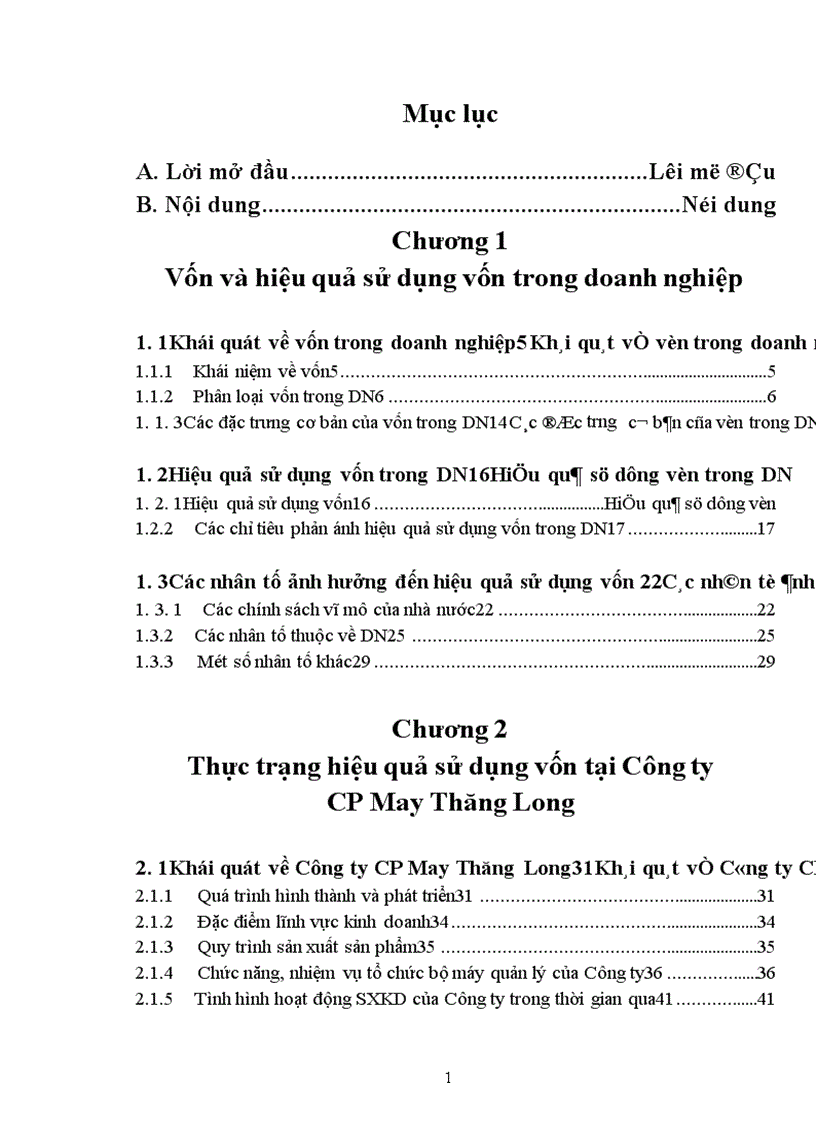 Giải pháp nâng cao hiệu quả sử dụng vốn tại Công ty Cổ phần May Thăng Long 1