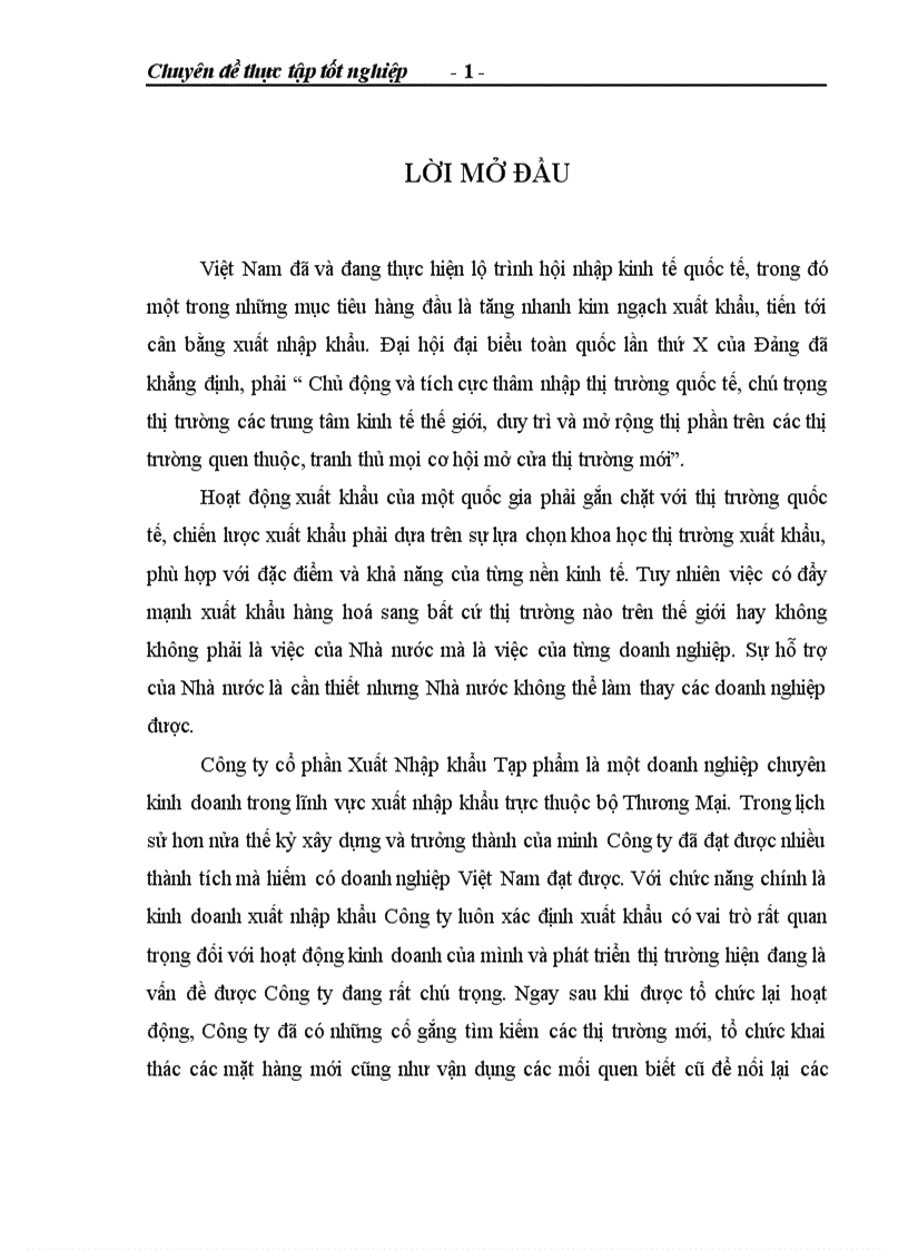 Phương hướng và giải pháp phát triển thị trường xuất khẩu của Công ty cổ phần Xuất nhập khẩu Tạp phẩm 1