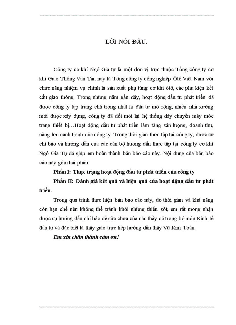 thực trạng hoạt động đầu tư phát triển của công ty cơ khí ngô gia tự
