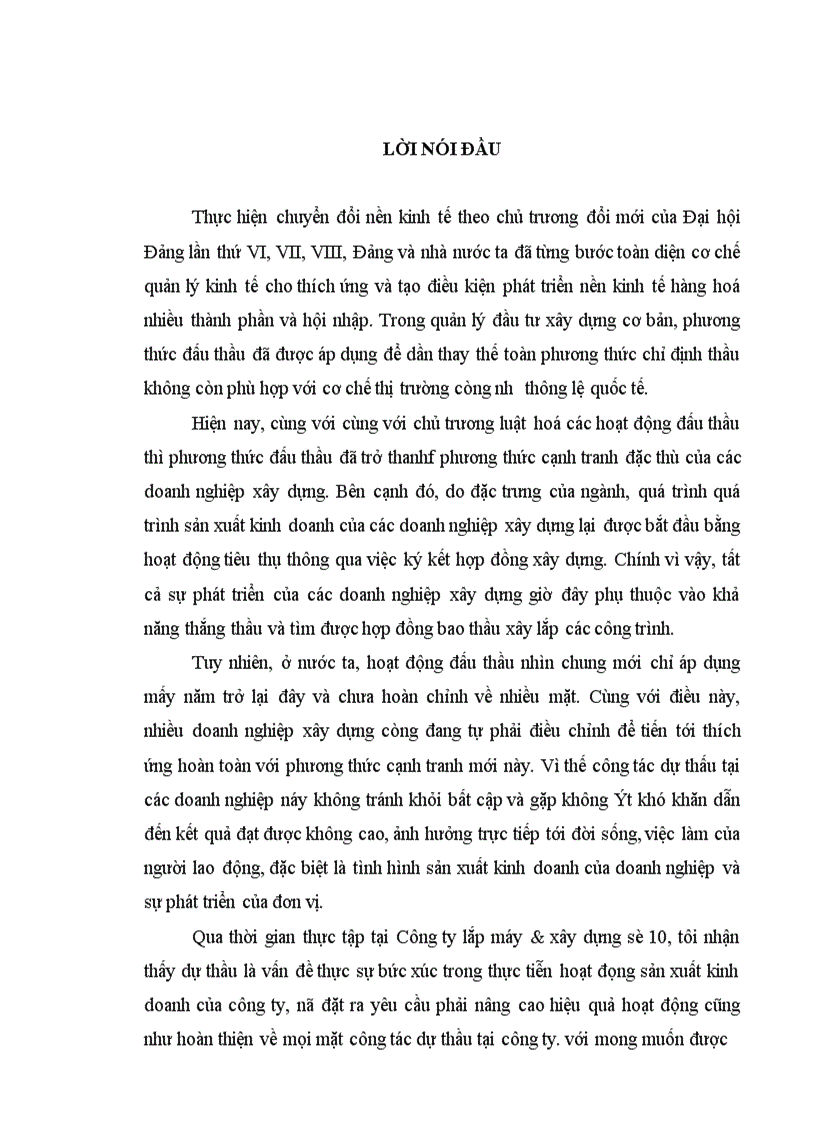 Một số biện pháp nhằm nâng cao chất lượng dự thầu tại Công ty lắp máy xây dựng số 10