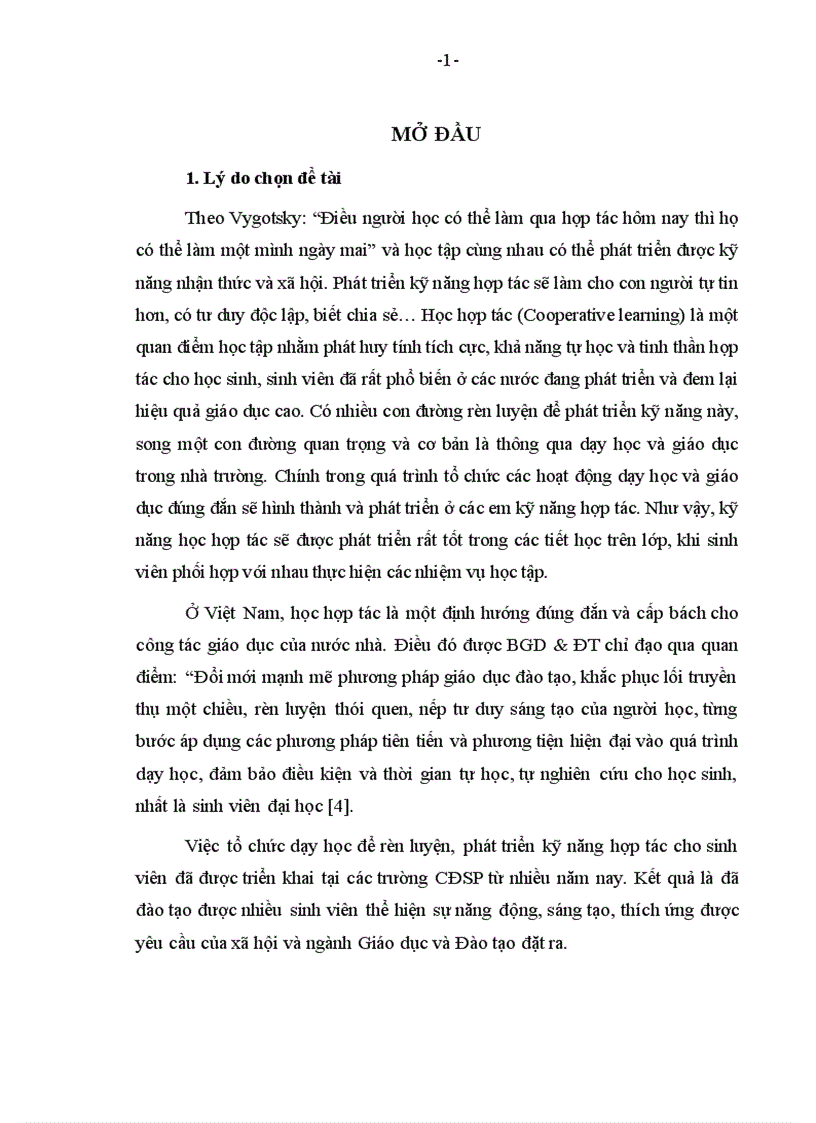 Một số biện pháp phát triển kỹ năng học hợp tác trên lớp của sinh viên trường cđsp lào cai
