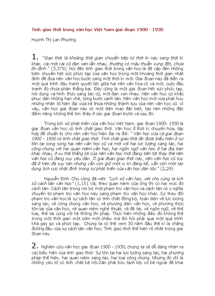 Tính giao thời trong văn học Việt Nam giai đoạn 1900 1930