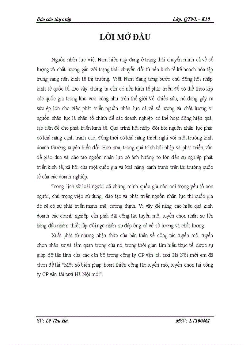 Một số biện pháp hoàn thiện công tác tuyển mộ tuyển chọn tại công ty CP vận tải taxi Hà Nội mới