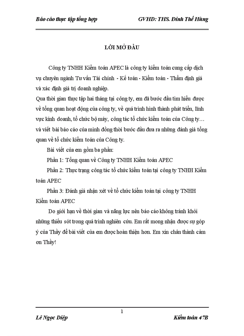 Báo cáo thực tập tổng hợp của Công ty TNHH Kiểm toán APEC