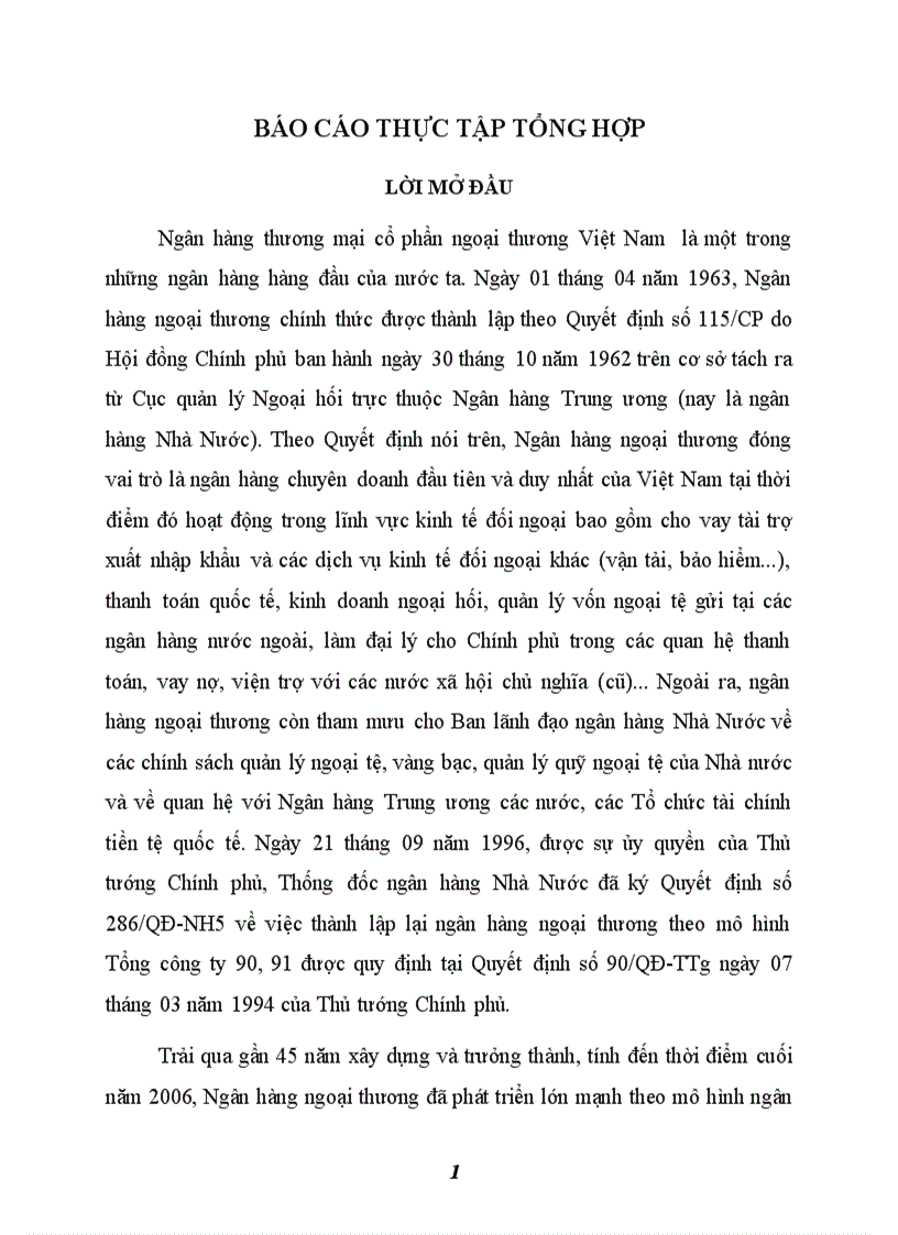 Báo cáo thực tập tổng hợp của ngân hàng thương mại cổ phần ngoại thương Hà Nội