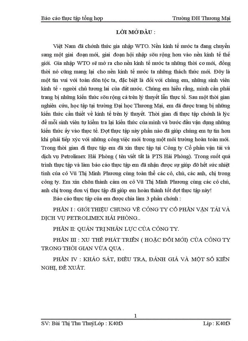 thực tập tổng hợp công ty cổ phần vận tải và dịch vụ petrolimex hải phòng