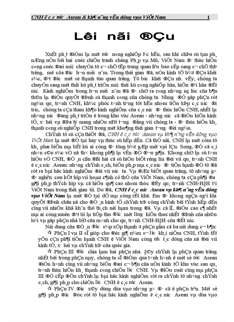 CNH ở các nước Asean khả năng vận dụng vào Việt Nam