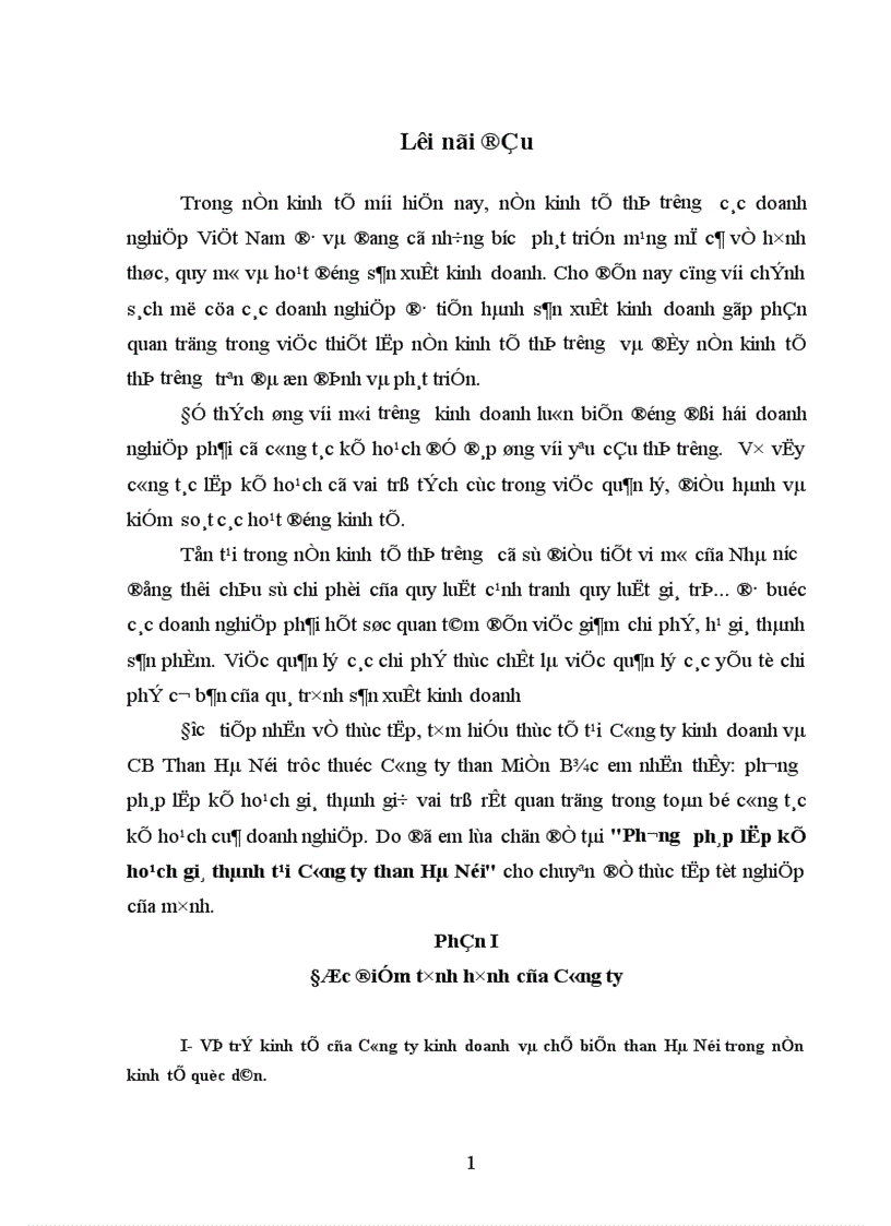 Phương pháp lập kế hoạch giá thành tại Công ty than Hà Nội