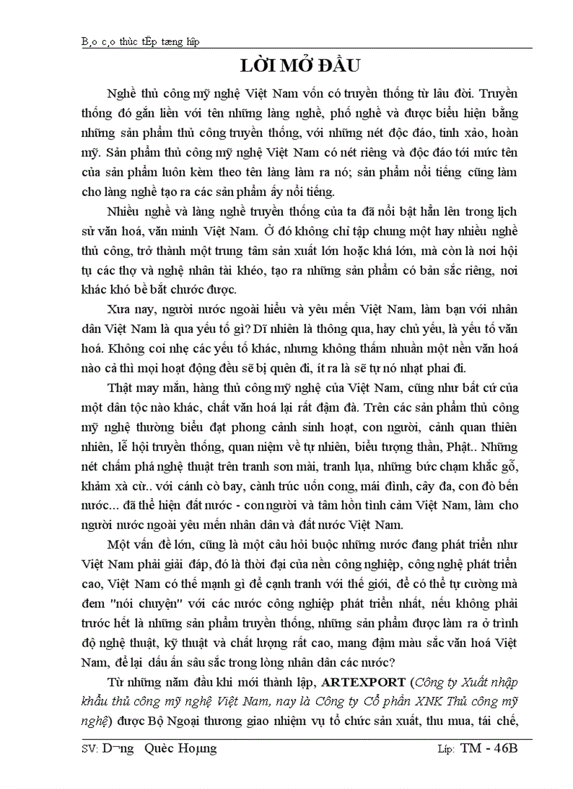 Báo cáo thực tập tổng hợp của Công ty Xuất nhập khẩu thủ công mỹ nghệ Việt Nam