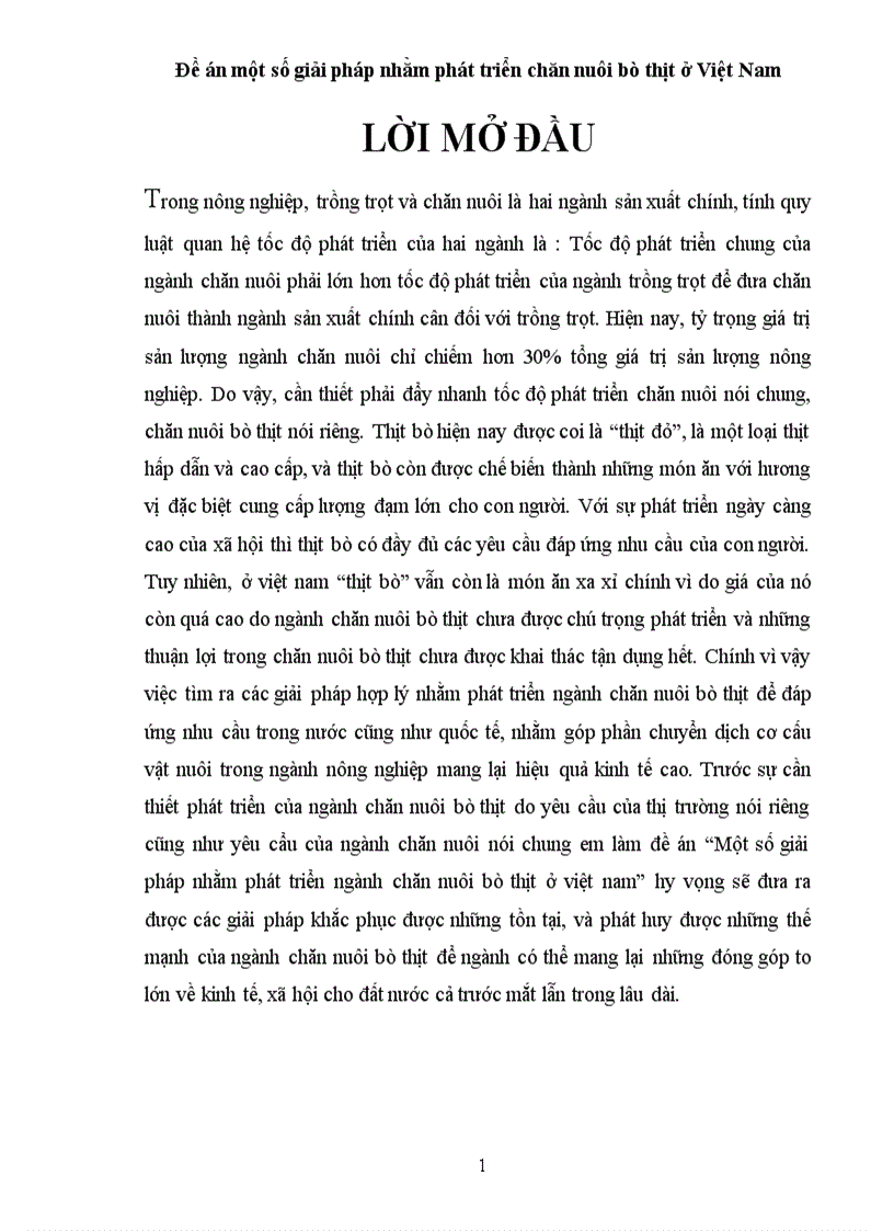 Một số giải pháp nhằm phát triển ngành chăn nuôi bò thịt ở việt nam