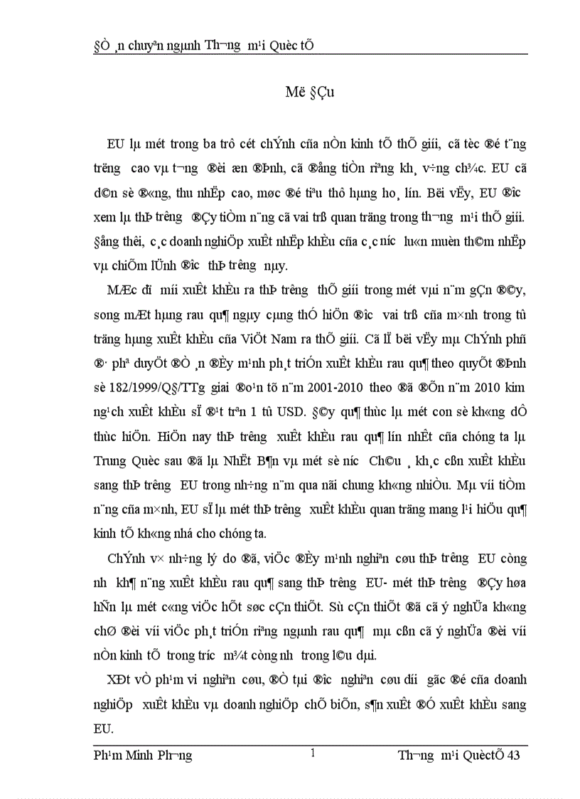 Phân tích khả năng XK rau quả của DNVN vào thị trơờng EU
