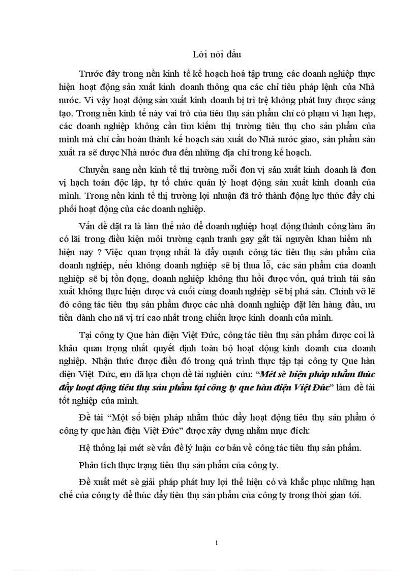 Một số biện pháp nhằm thúc đẩy hoạt động tiêu thụ sản phẩm tại công ty que hàn điện Việt Đức