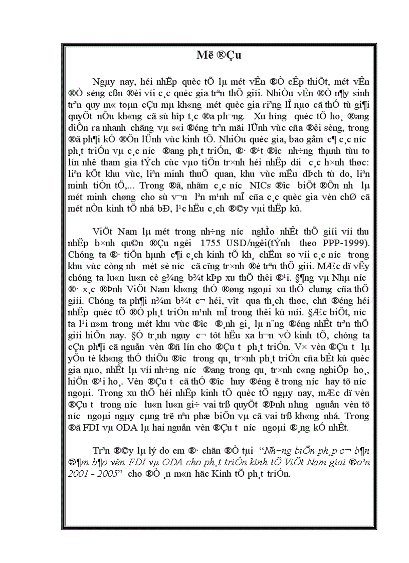 Những biện pháp cơ bản đảm bảo vốn FDI và ODA cho phát triển kinh tế Việt Nam giai đoạn 2001 2005