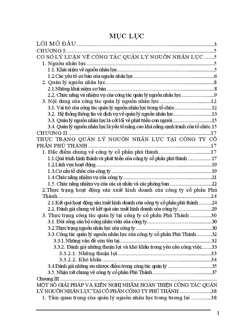 Hoàn thiện công tác quản lý nguồn nhân lực ở công ty cổ phần Phú Thành 1