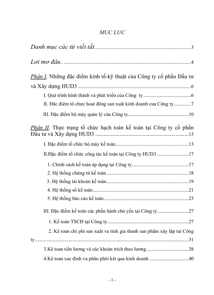 Công tác hạch toán kế toán tại Công ty cổ phần Đầu tư và Xây dựng HUD3
