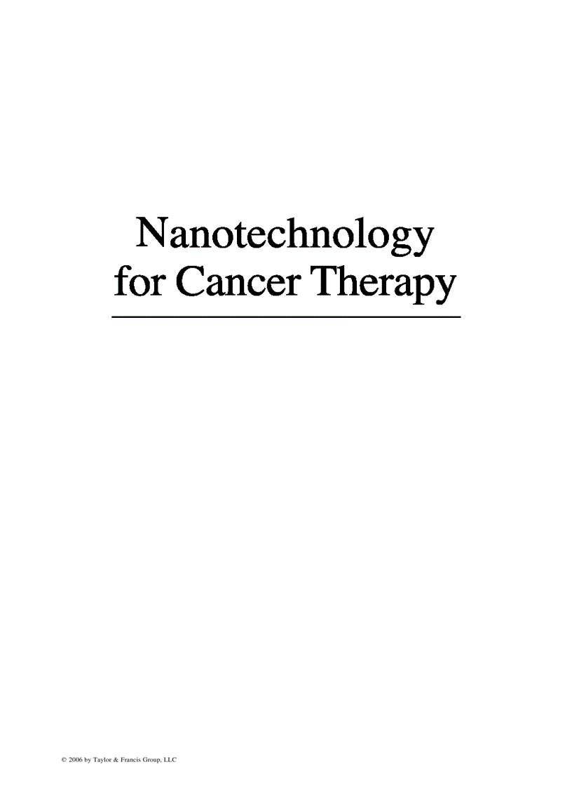 Nanotechnology For Cancer Therapy