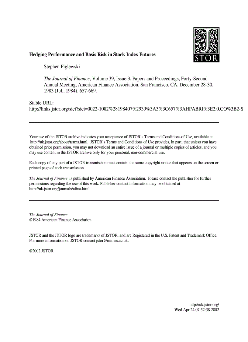 Hedging performance and basis risk in stock index futures