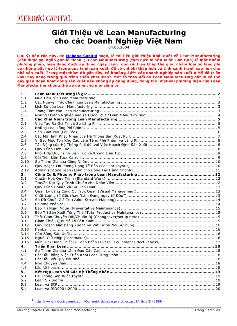 Giới Thiệu về Lean Manufacturing cho các Doanh Nghiệp Việt Nam