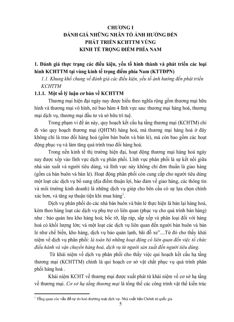 Đánh Giá Những Nhân Tố Để Phát Triển KCHTTM Vùng Kinh Tế Trọng Điểm Phía Nam Chương 1
