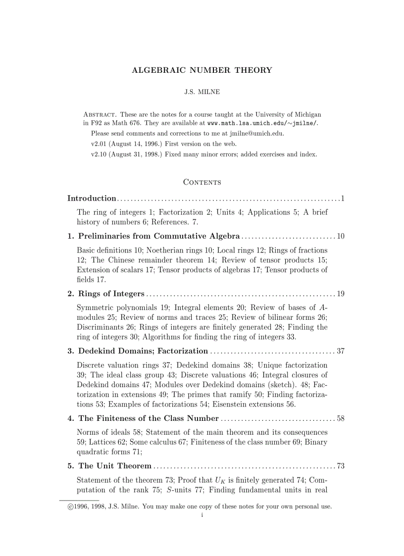 Algebraic Number Theory