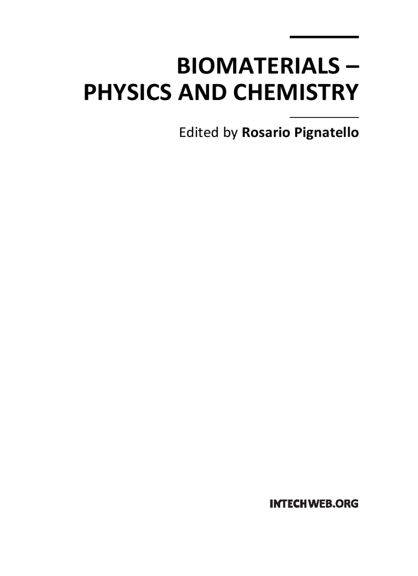 Biomaterials Physics and Chemistry