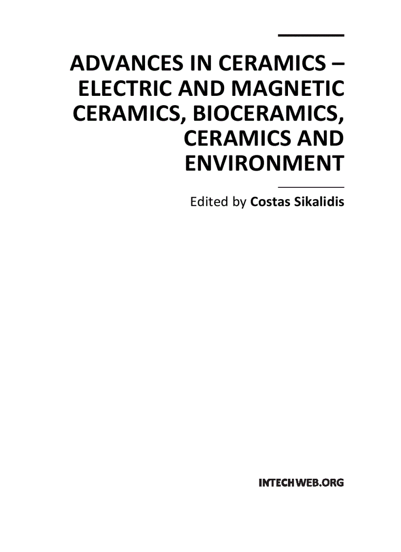 Advances in Ceramics Electric and Magnetic Ceramics Bioceramics Ceramics and Environment