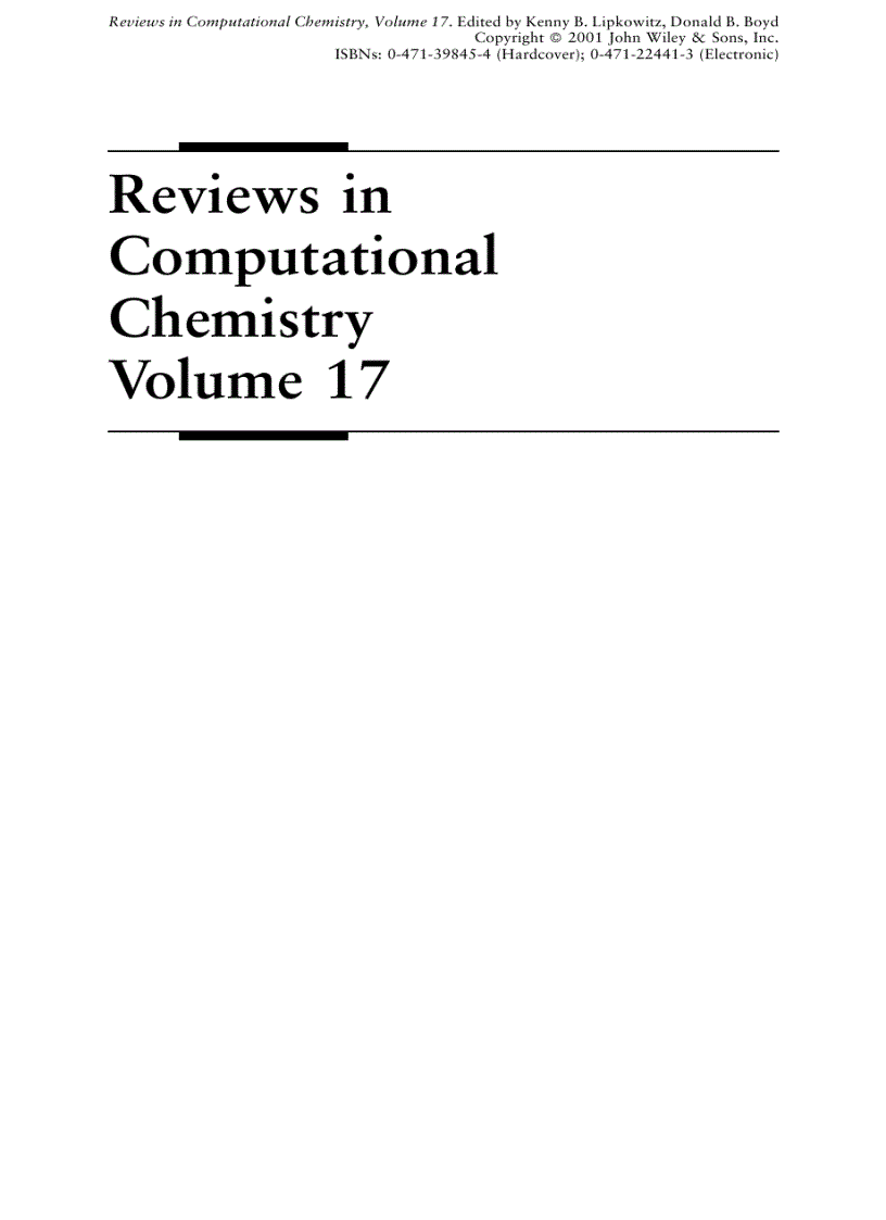 Reviews in Computational Chemistry Volume 17