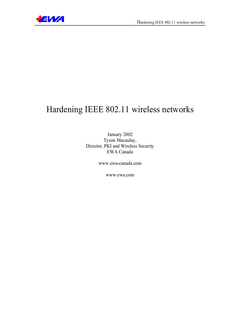 Hardening IEEE 802 11 wireless networks