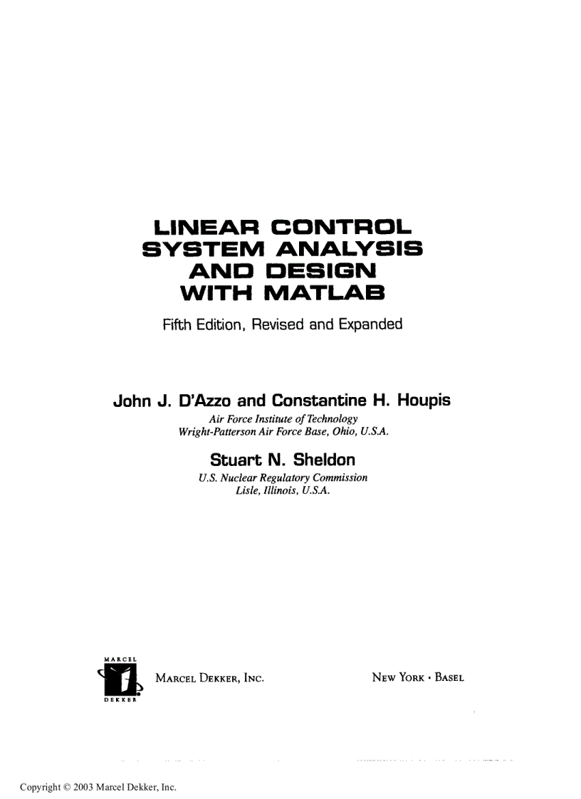 Linear Control System Analysis and Design Fifth Edition Revised and Expanded