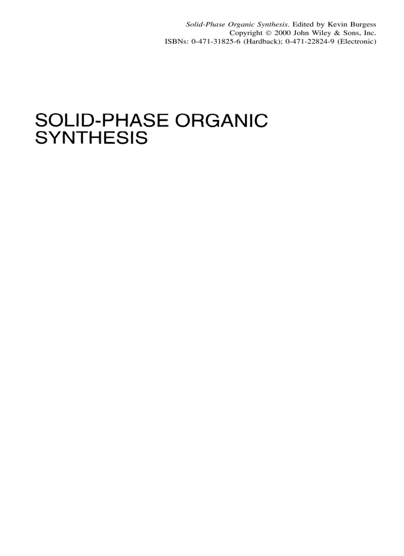 Solid Phase Organic Synthesis