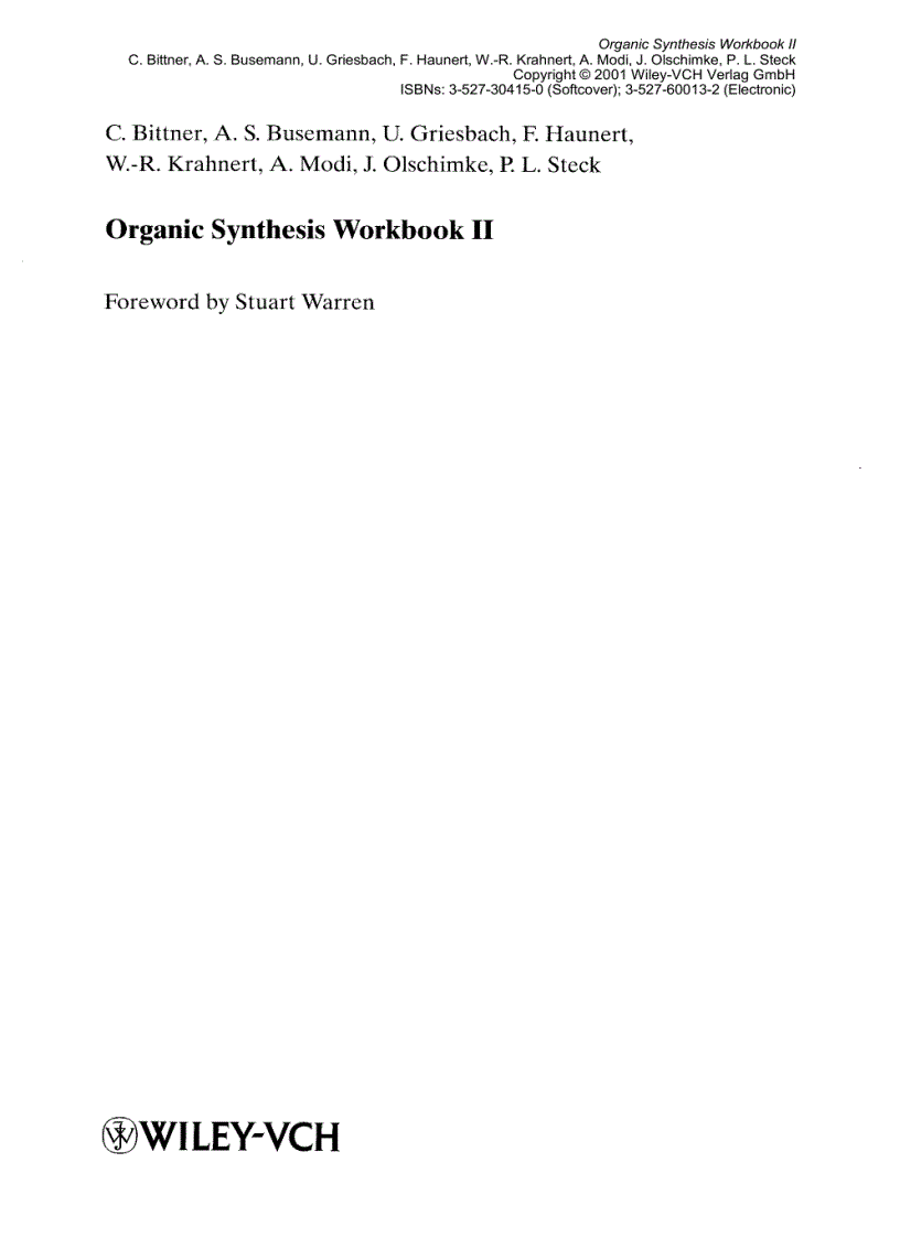 Organic Synthesis Workbook II