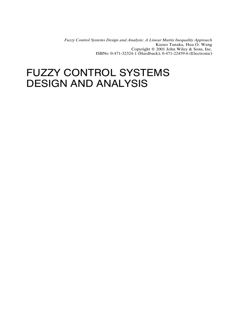 Fuzzy Control Systems Design and Analysis A Linear Matrix Inequality Approach