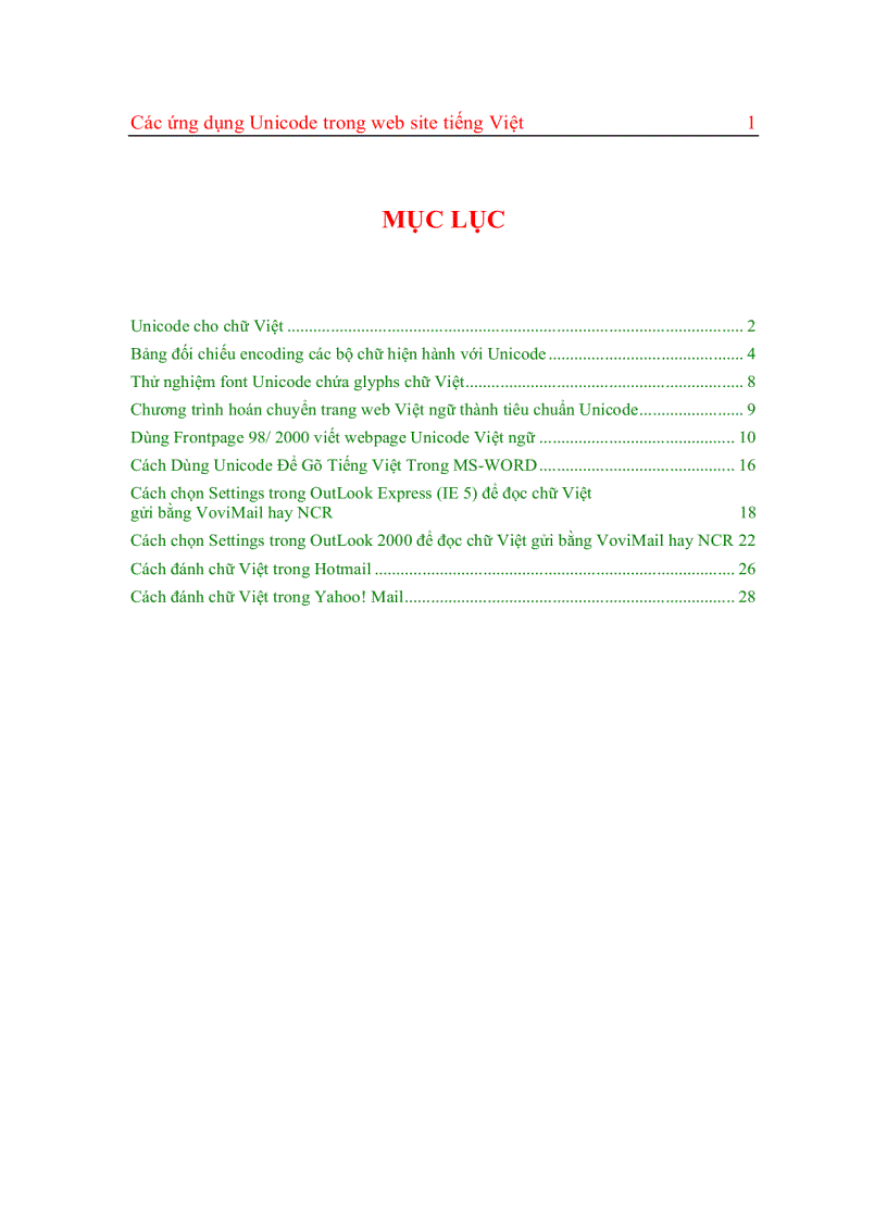 Các ứng dụng unicode trong website tiếng việt