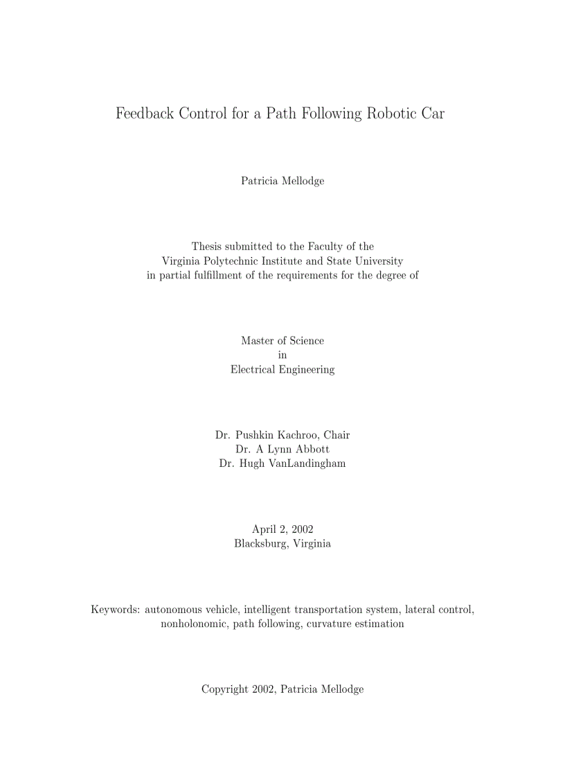 Feedback Control for a Path Following Robotic Car