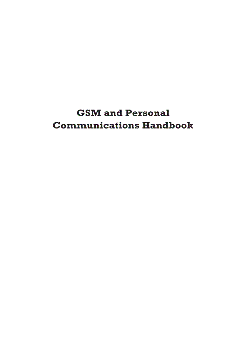 GSM and Personal Communications Handbook