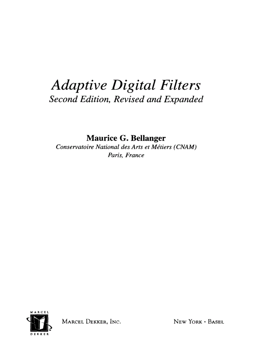 Adaptive Digital Filters Second Edition