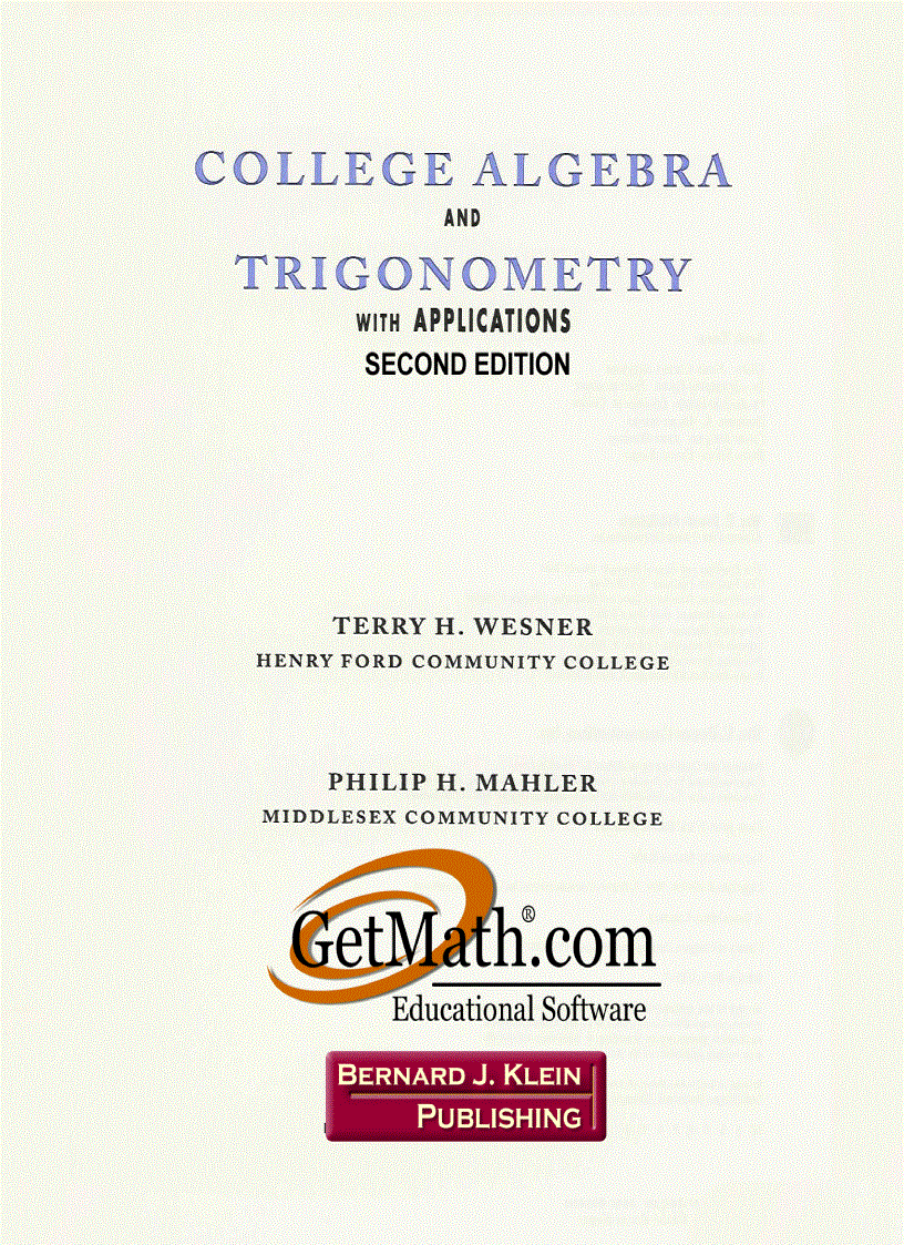 College algebra and trigonometry with applications second edition