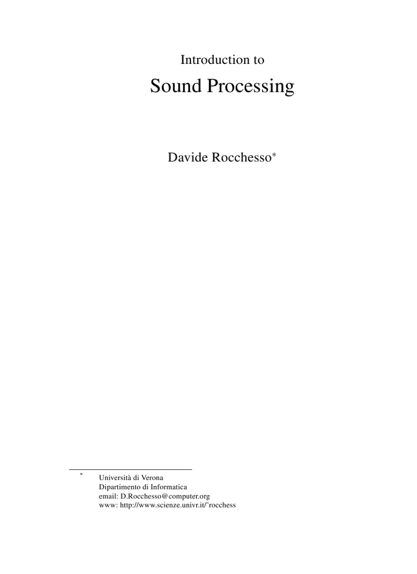 Introduction To Sound Processing