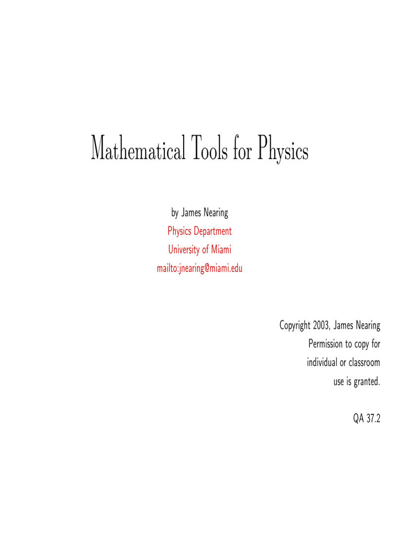 Mathematical Tools for Physics