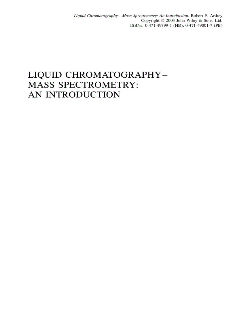 Liquid Chromatography Mass Spectrometry An Introduction