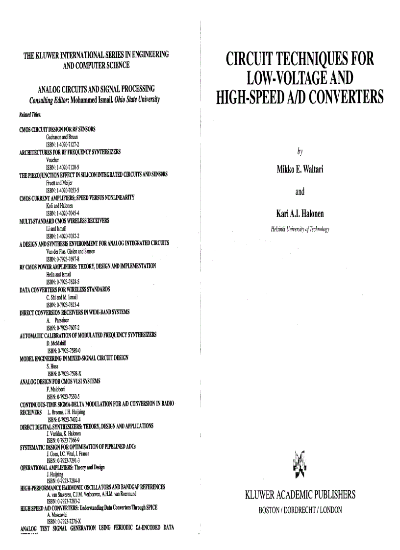 Circuit Techniques for Low Voltage and High Speed A D Converters