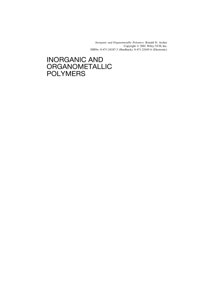 Inorganic and Organometallic Polymers