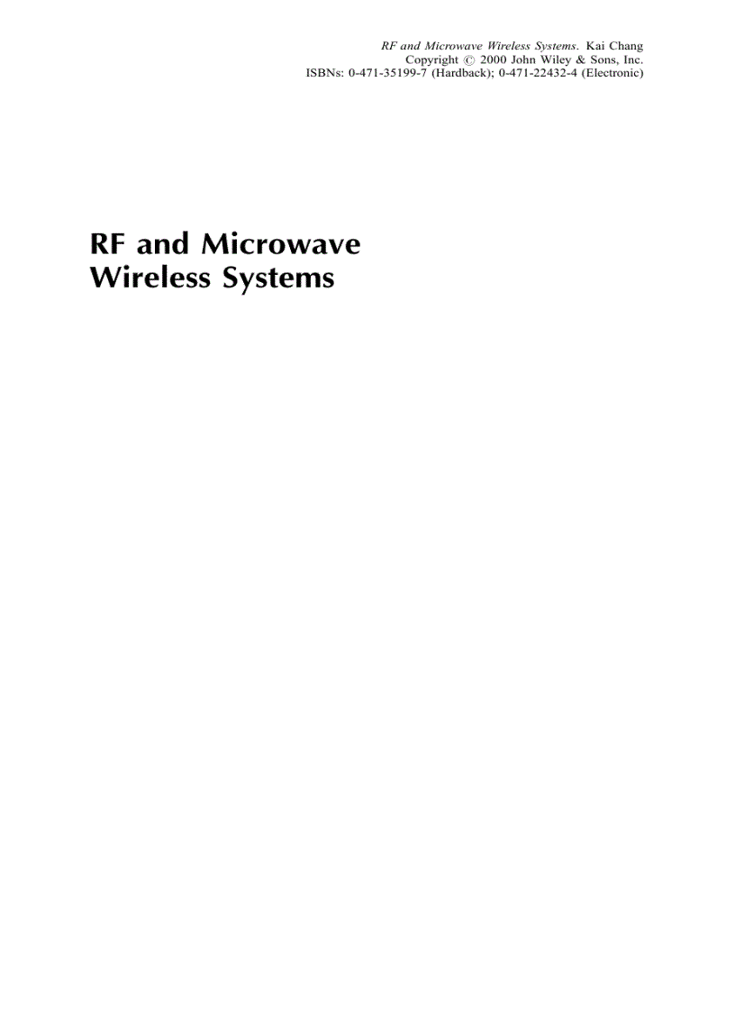 RF Microwave Wireless Systems