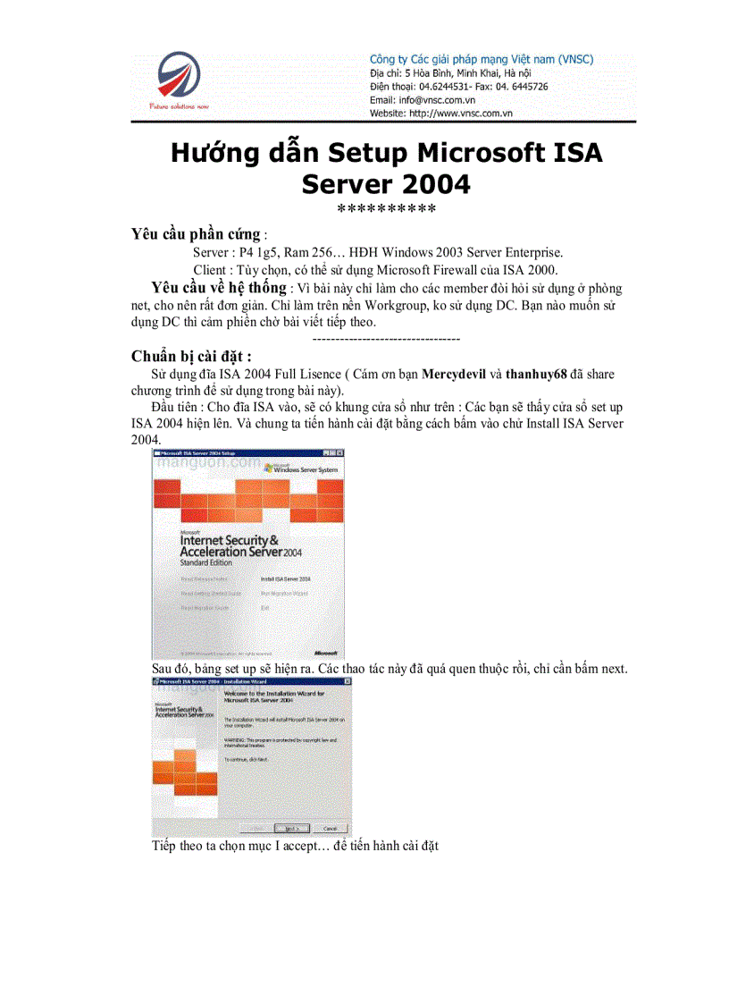 Hướng dẩn setup Microsoft ISA 2004