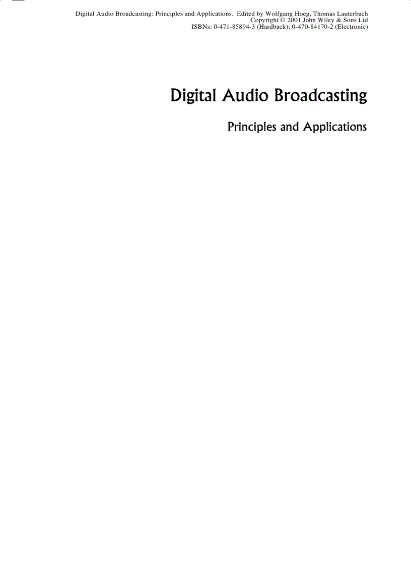 Digital Audio Broadcasting Principles and Applications