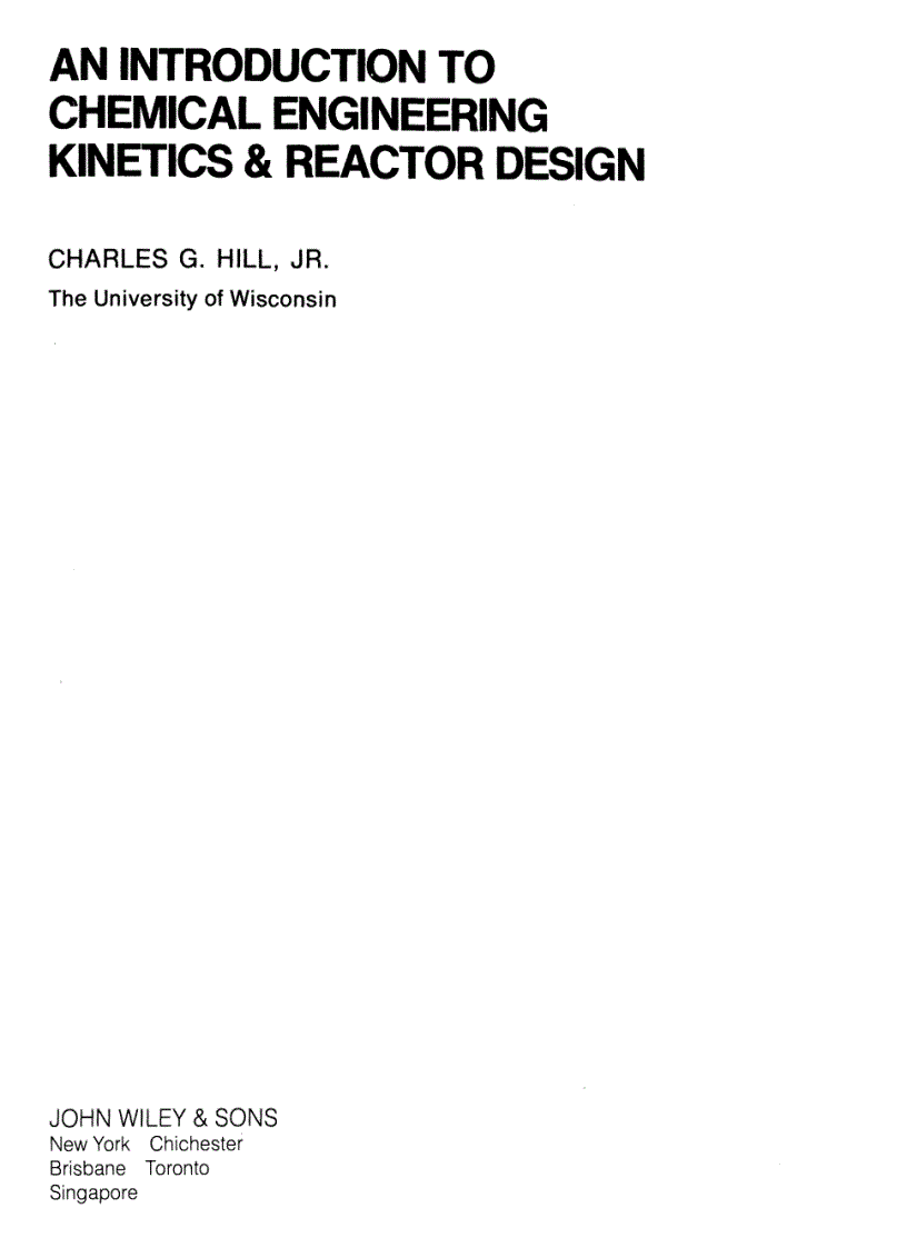 An Introduction To Chemical Engineering Kinetics and Reactor Design