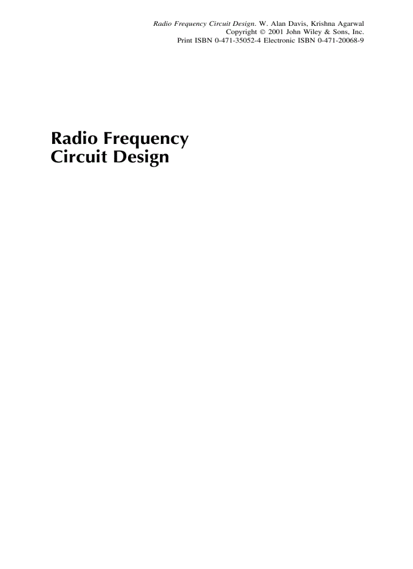 Radio Frequency Circuit Design