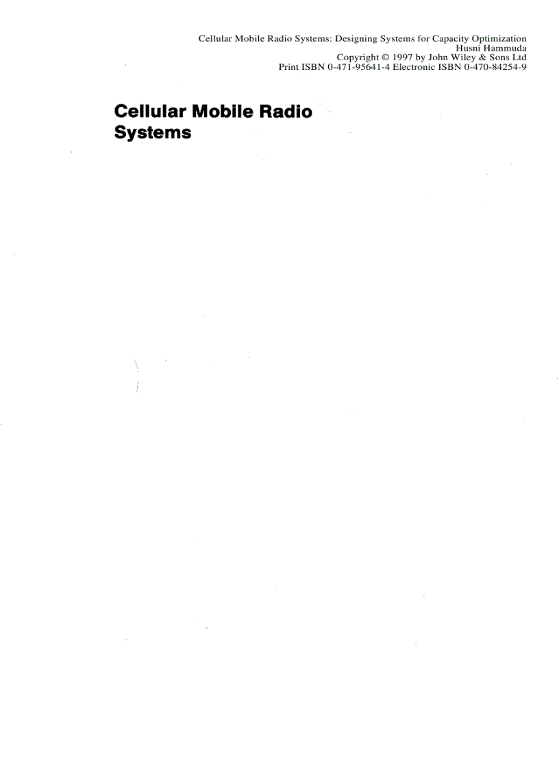 Cellular Mobile Radio Systems Designing Systems For Capacity Optimization