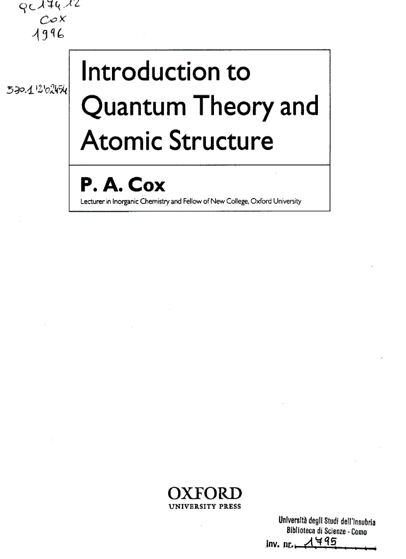 Introduction to Quantum Theory and Atomic Structure